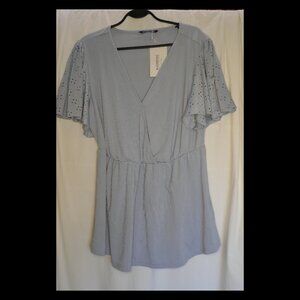 Bloomchic - Blue V Neck Top, L